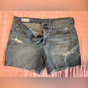 GAP Mid Rise Girlfriend Blue Distressed Denim Shorts
